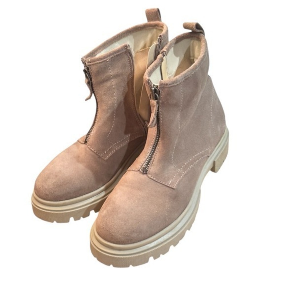Cruza Women's Tan Suede Zip Front & Side Lug Sole Ankle Boots Size 39 - Picture 2 of 8